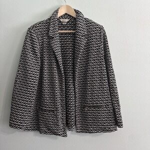 CJ‎ Banks Black & White Pucker Wavy Stripe Open-Front Jacket Blazer 1X
